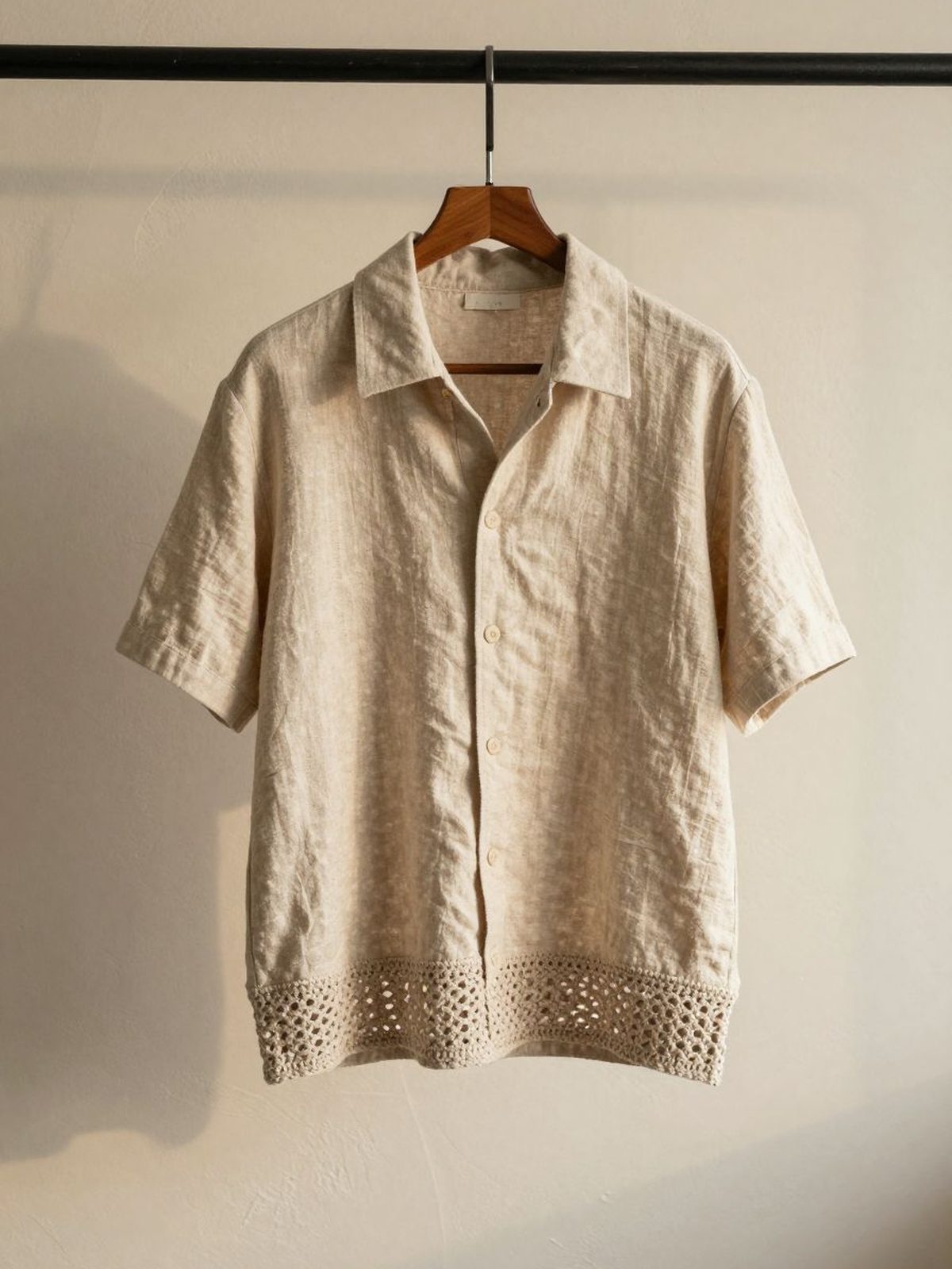 The Crochet-Hem Camp Shirt — Ecru