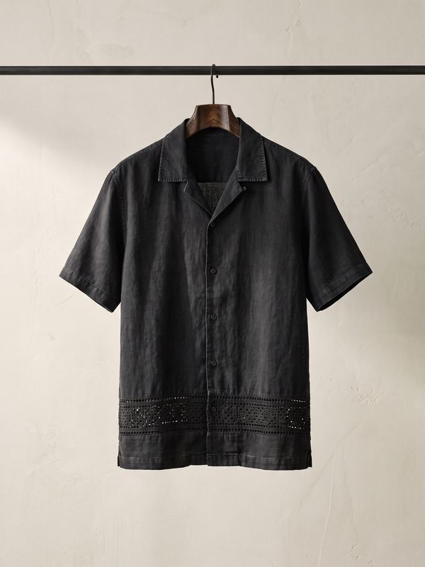 The Crochet-Hem Camp Shirt — Washed black
