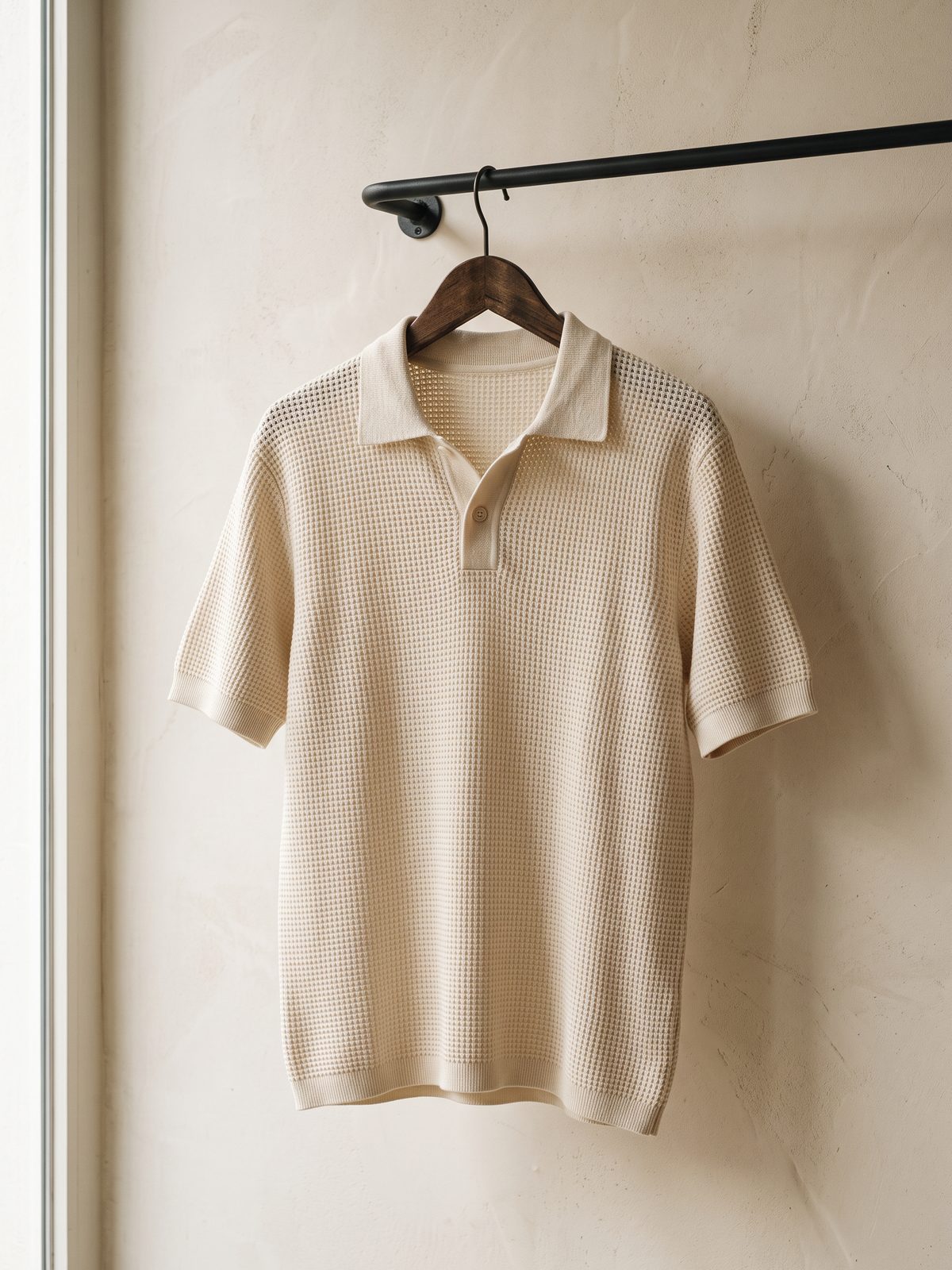 The Waffle Knit Polo — Cream